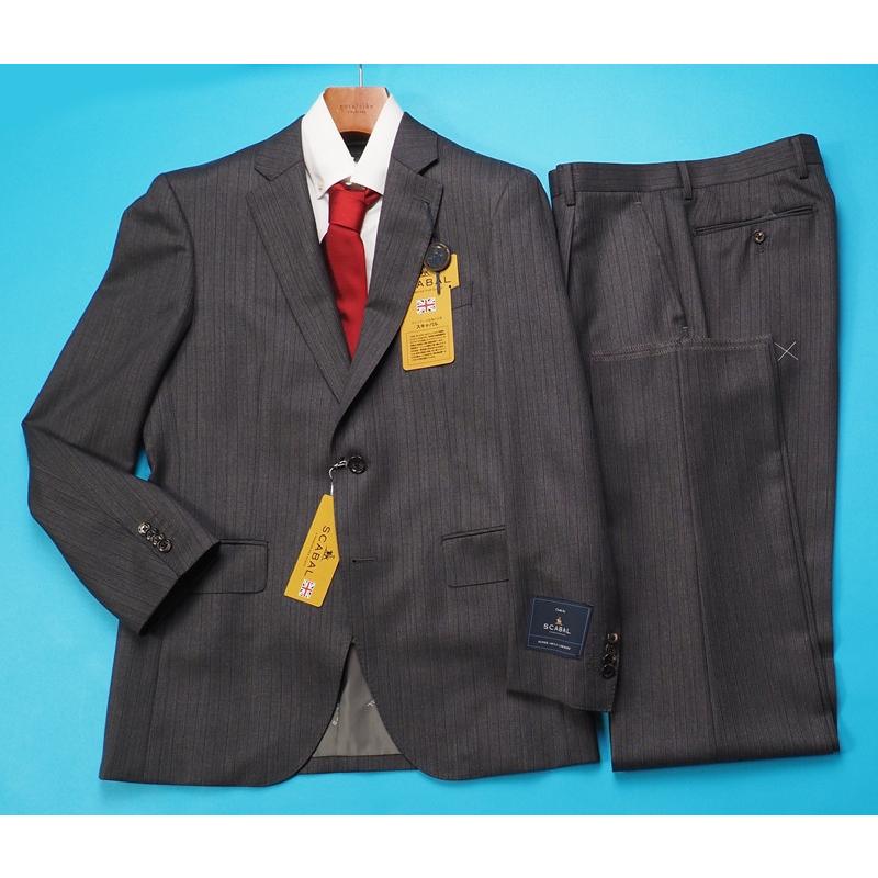 新品20.6万円 大手百貨店扱い 秋冬 日本製『Scabal スキャバル 英国製生地』カシミヤ混 Super120ウール ストライプ スーツA4灰(C) 1200871の画像