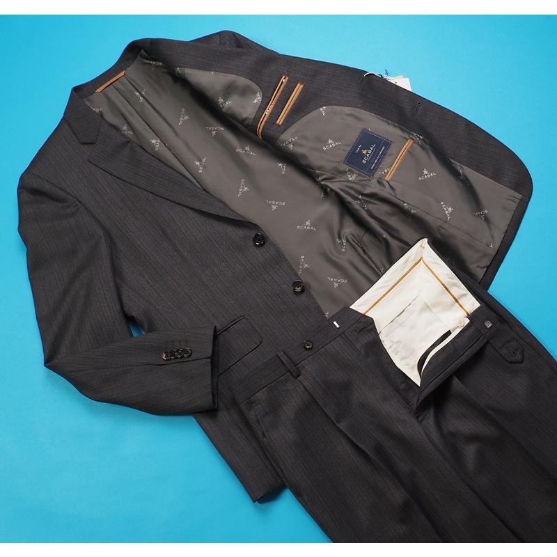 新品20.6万円 大手百貨店扱い 秋冬 日本製『Scabal スキャバル 英国製生地』カシミヤ混 Super120ウール ストライプ スーツA4灰(C) 1200871の画像