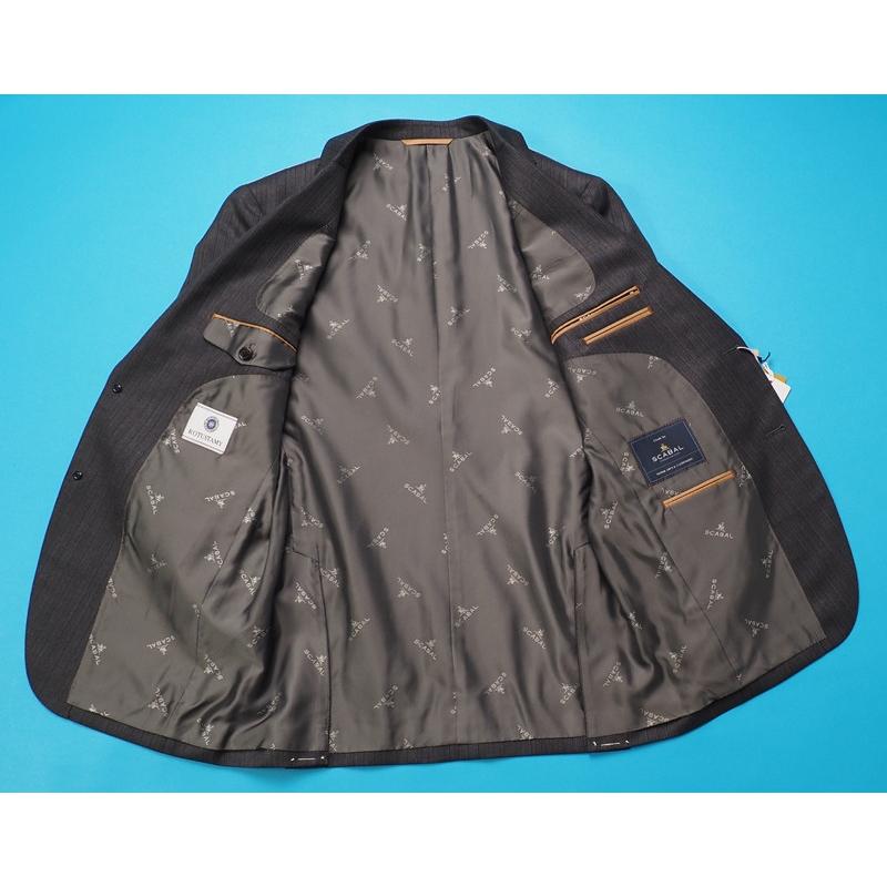 新品20.6万円 大手百貨店扱い 秋冬 日本製『Scabal スキャバル 英国製生地』カシミヤ混 Super120ウール ストライプ スーツA4灰(C) 1200871の画像