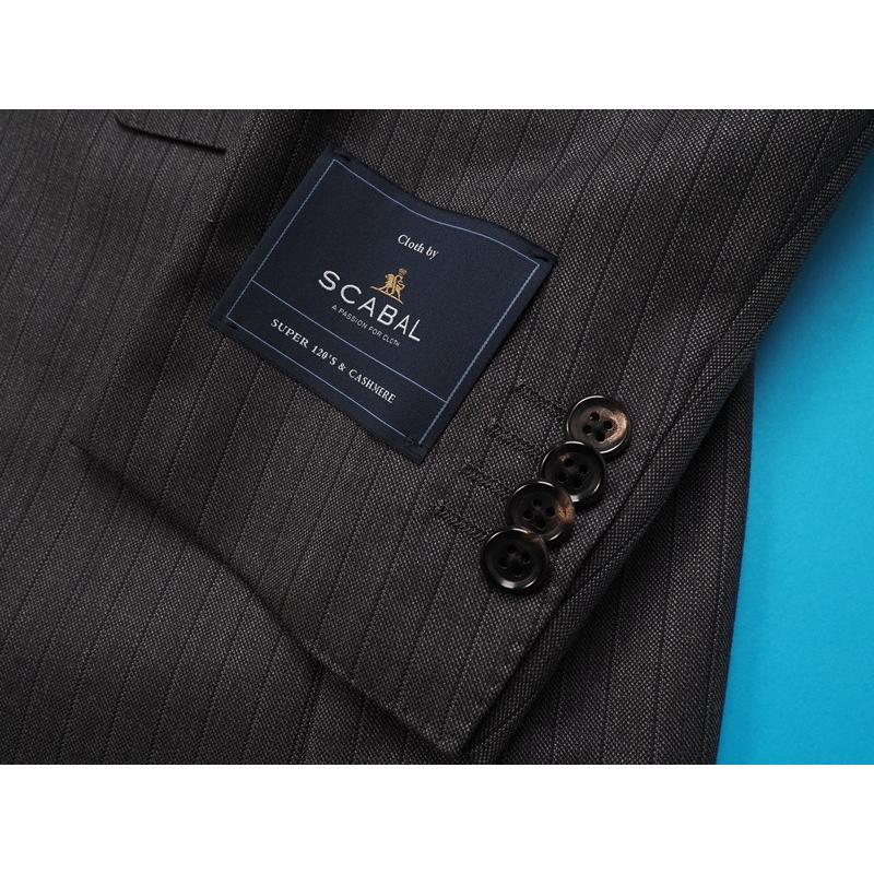 新品20.6万円 大手百貨店扱い 秋冬 日本製『Scabal スキャバル 英国製生地』カシミヤ混 Super120ウール ストライプ スーツA4灰(C) 1200871の画像