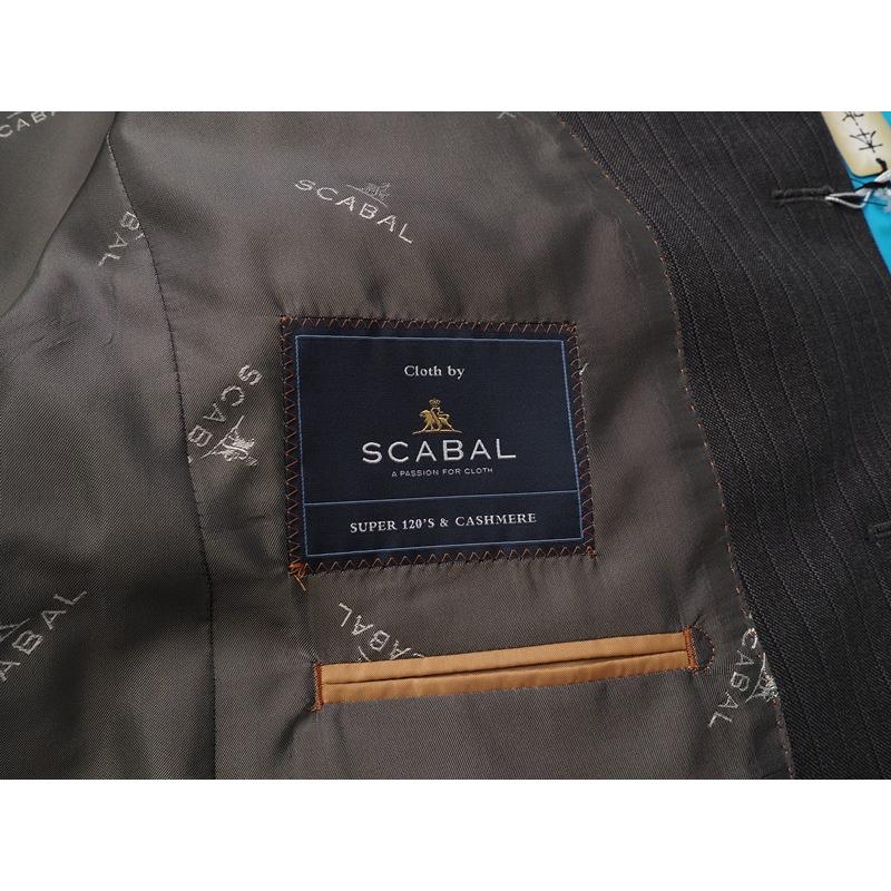 新品20.6万円 大手百貨店扱い 秋冬 日本製『Scabal スキャバル 英国製生地』カシミヤ混 Super120ウール ストライプ スーツA4灰(C) 1200871の画像
