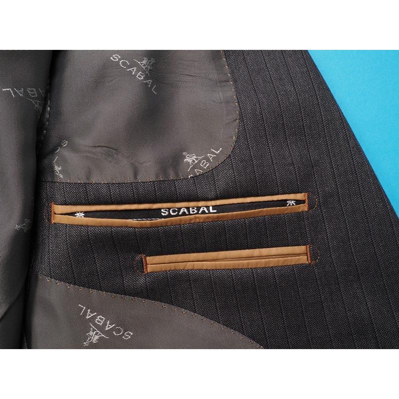 新品20.6万円 大手百貨店扱い 秋冬 日本製『Scabal スキャバル 英国製生地』カシミヤ混 Super120ウール ストライプ スーツA4灰(C) 1200871の画像