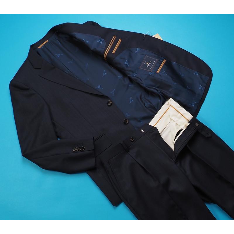 新品20.6万円 大手百貨店扱い 秋冬 日本製『Scabal スキャバル 英国製生地』カシミヤ混 Super120ウール ストライプ スーツA4紺(B) 1201071の画像