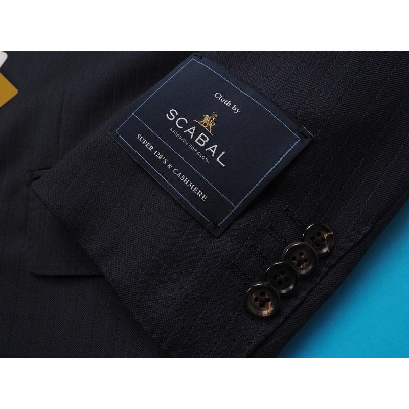 新品20.6万円 大手百貨店扱い 秋冬 日本製『Scabal スキャバル 英国製生地』カシミヤ混 Super120ウール ストライプ スーツA4紺(B) 1201071の画像