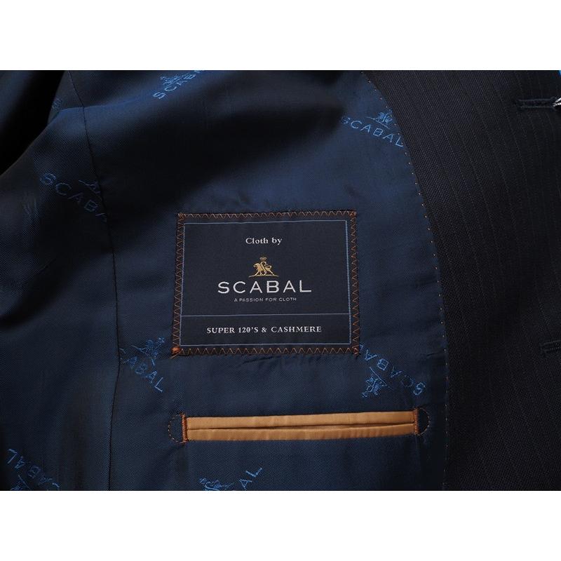新品20.6万円 大手百貨店扱い 秋冬 日本製『Scabal スキャバル 英国製生地』カシミヤ混 Super120ウール ストライプ スーツA4紺(B) 1201071の画像