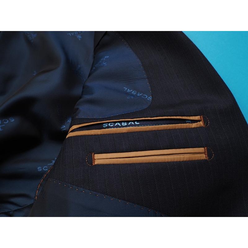 新品20.6万円 大手百貨店扱い 秋冬 日本製『Scabal スキャバル 英国製生地』カシミヤ混 Super120ウール ストライプ スーツA4紺(B) 1201071の画像