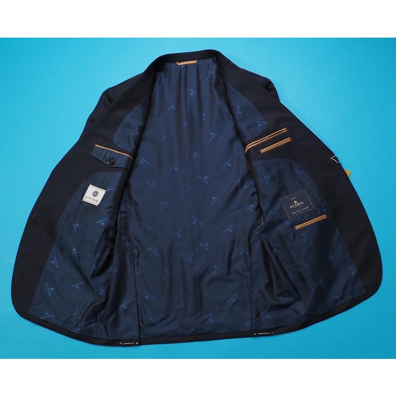 新品20.6万円 大手百貨店扱い 秋冬 日本製『Scabal スキャバル 英国製生地』カシミヤ混 Super120ウール ストライプ スーツA6紺(B) 1201071の画像