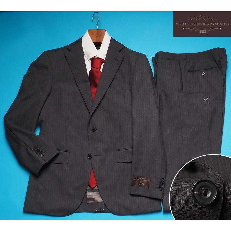 メンズ EDIFICE 紺スーツ CANONICO ストライプ ウール 44 総裏