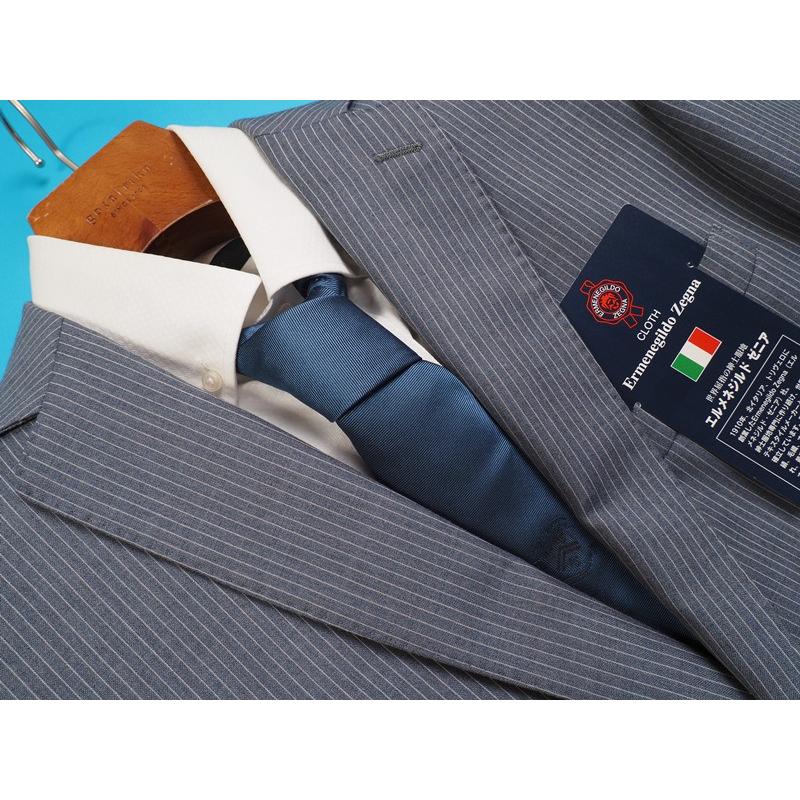 新品19.5万円 大手百貨店扱い 春夏『Ermenegildo Zegna ゼニア TROPICAL 伊製生地』ウール100% ストライプ ツーパンツスーツA4灰(H)1509672の画像