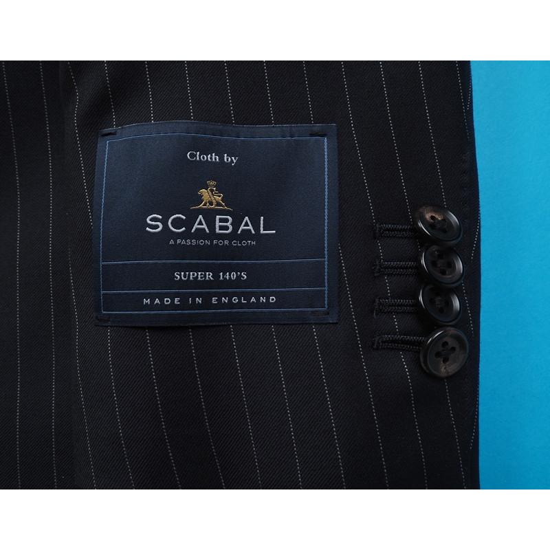新品20.6万円 大手百貨店扱い 春秋 日本製『Scabal スキャバル 英国製生地』Super140Sウール 綾織 艶感 ストライプ スーツA5紺(B)1703081の画像