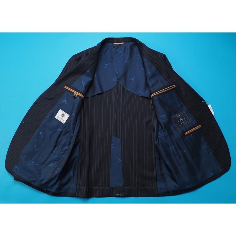新品20.6万円 大手百貨店扱い 春秋 日本製『Scabal スキャバル 英国製生地』Super140Sウール 綾織 艶感 ストライプ スーツA7紺(B)1703081の画像