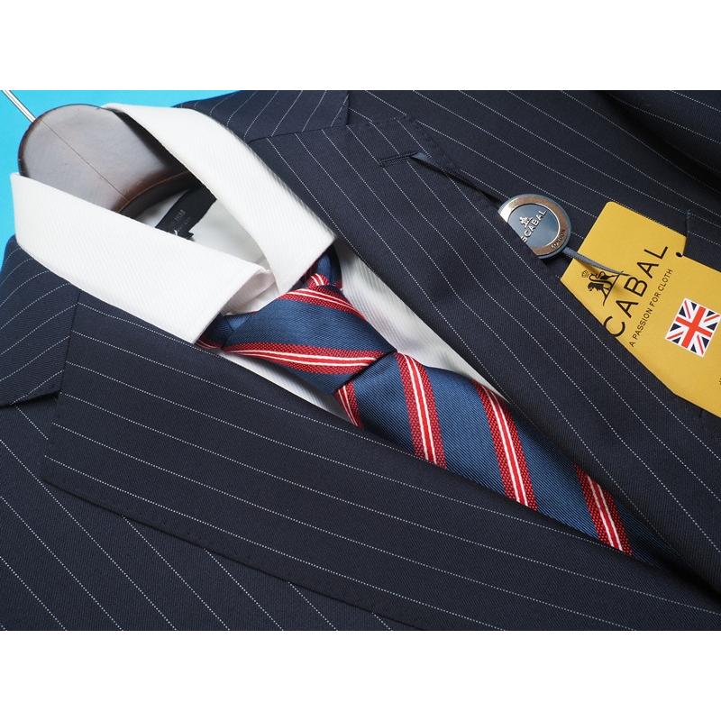 新品20.6万円 大手百貨店扱い 春秋 日本製『Scabal スキャバル 英国製生地』Super140Sウール 綾織 艶感 ストライプ スーツAB6紺(B)1703081の画像
