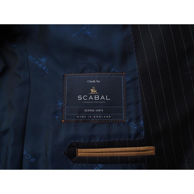 新品20.6万円 大手百貨店扱い 春秋 日本製『Scabal スキャバル 英国製生地』Super140Sウール 綾織 艶感 ストライプ スーツAB6紺(B)1703081の画像