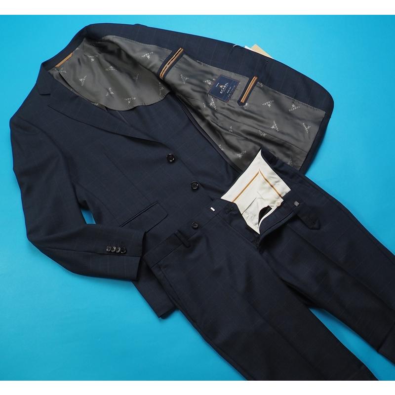新品20.6万円 大手百貨店扱い 春秋 日本製『Scabal スキャバル 英国製生地』Super140Sウール 綾織 艶感 チェック柄 スーツA7灰(C)1703481の画像