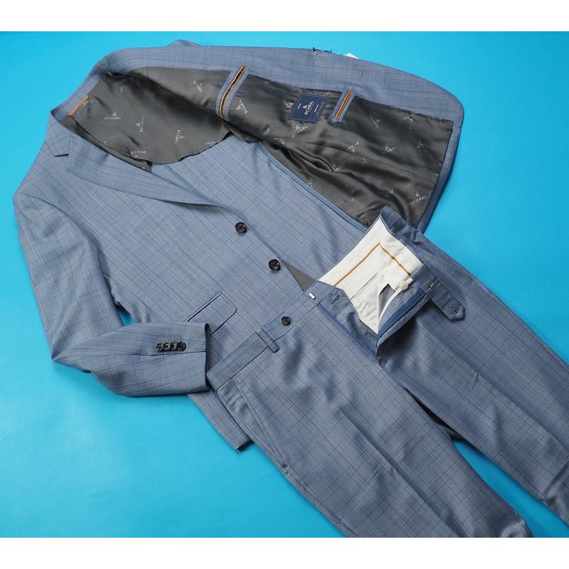 新品20.6万円 大手百貨店扱い 春秋 日本製『Scabal スキャバル 英国製生地』Super140Sウール グレンチェック柄スーツAB6青(H)1703681の画像