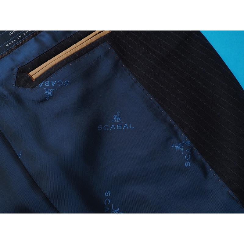 新品20.6万円 大手百貨店扱い 春秋 日本製『Scabal スキャバル 英国製生地』Super140Sウール 綾織 艶感 ストライプ スーツA6紺(B)1703881の画像