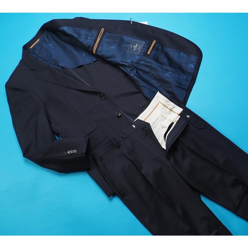新品20.6万円 大手百貨店扱い 春秋 日本製『Scabal スキャバル 英国製生地』Super140Sウール 綾織 艶感 ストライプ スーツA6紺(B)1703881の画像