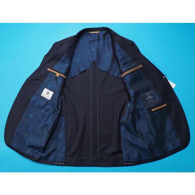 新品20.6万円 大手百貨店扱い 春秋 日本製『Scabal スキャバル 英国製生地』Super140Sウール 綾織 艶感 ストライプ スーツA6紺(B)1703881の画像