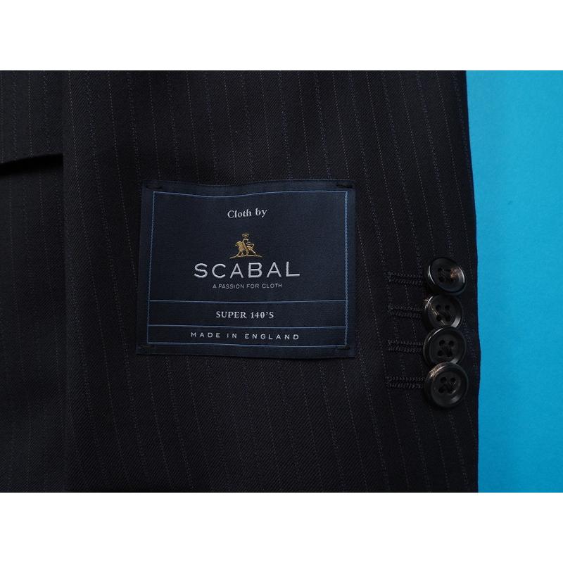 新品20.6万円 大手百貨店扱い 春秋 日本製『Scabal スキャバル 英国製生地』Super140Sウール 綾織 艶感 ストライプ スーツA6紺(B)1703881の画像