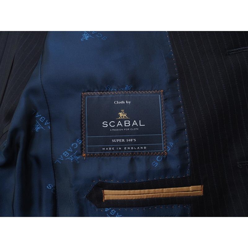 新品20.6万円 大手百貨店扱い 春秋 日本製『Scabal スキャバル 英国製生地』Super140Sウール 綾織 艶感 ストライプ スーツA6紺(B)1703881の画像