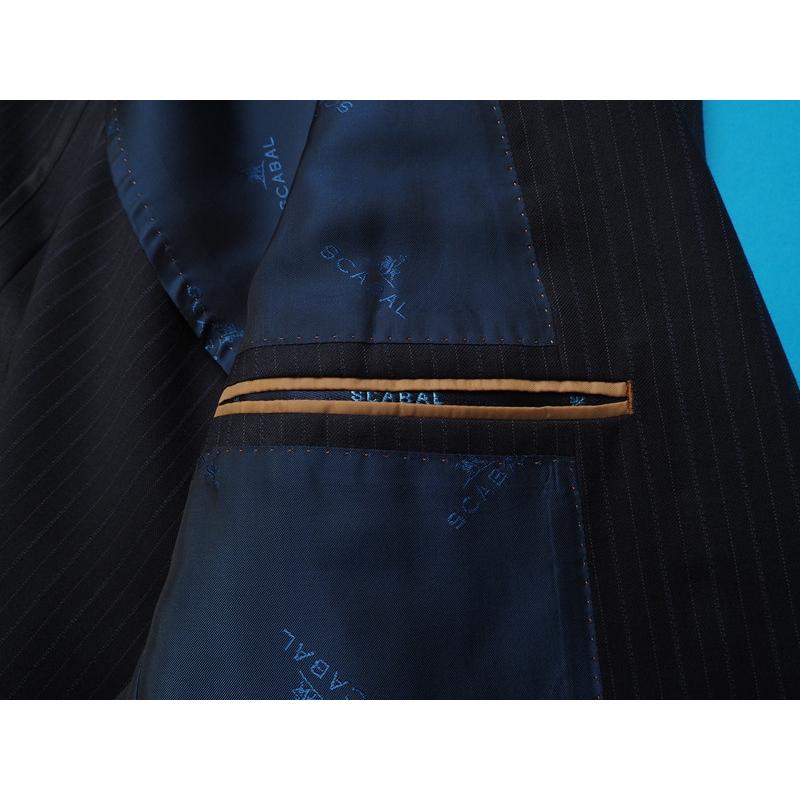 新品20.6万円 大手百貨店扱い 春秋 日本製『Scabal スキャバル 英国製生地』Super140Sウール 綾織 艶感 ストライプ スーツA6紺(B)1703881の画像