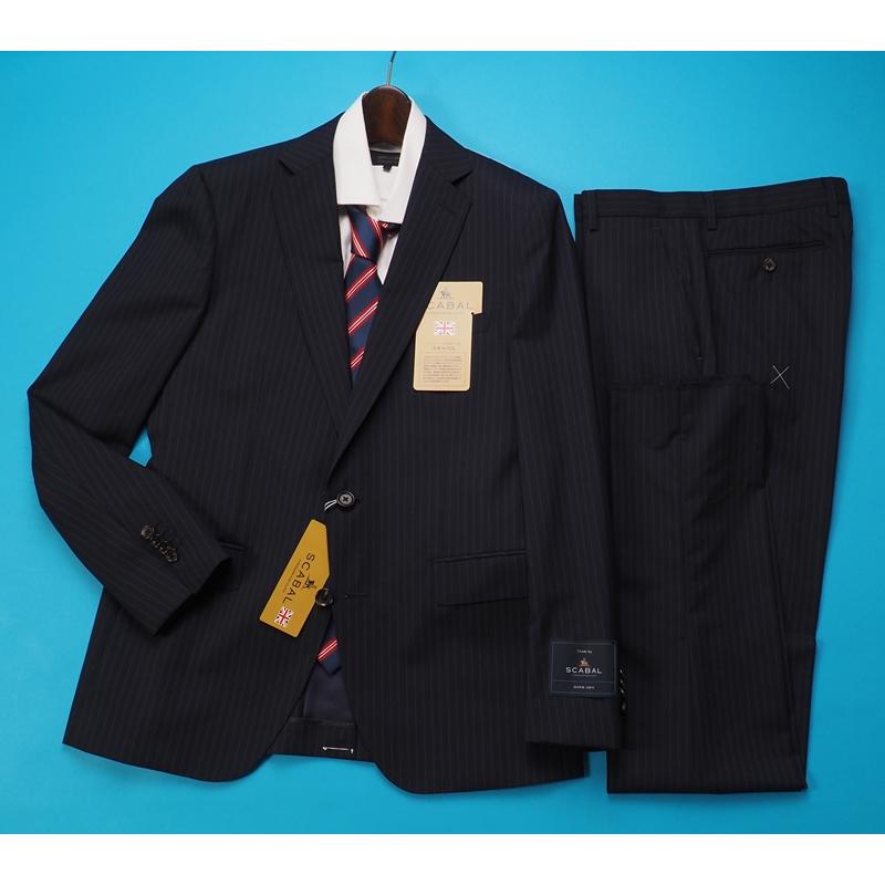 新品20.6万円 大手百貨店扱い 春夏 日本製『Scabal スキャバル 英国製生地』Super120Sウール ストライプ スーツAB7濃紺(B)1704071の画像