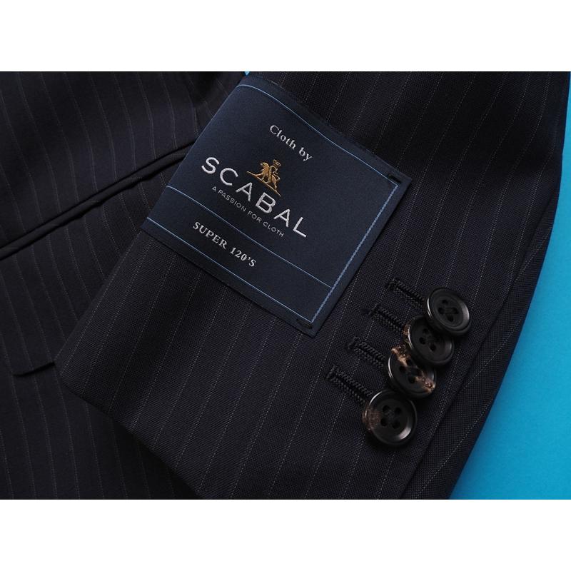 新品20.6万円 大手百貨店扱い 春夏 日本製『Scabal スキャバル 英国製生地』Super120Sウール ストライプ スーツAB7濃紺(B)1704071の画像