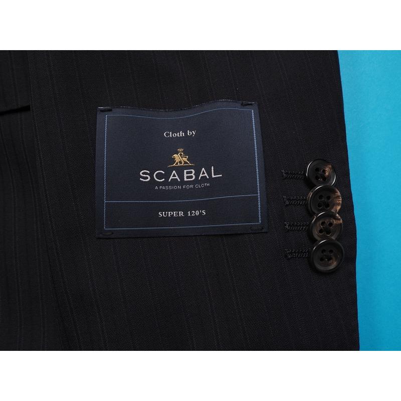 新品20.6万円 大手百貨店扱い 春夏 日本製『Scabal スキャバル 英国製生地』Super120ウール ストライプ スーツA5濃紺(B)1704271の画像