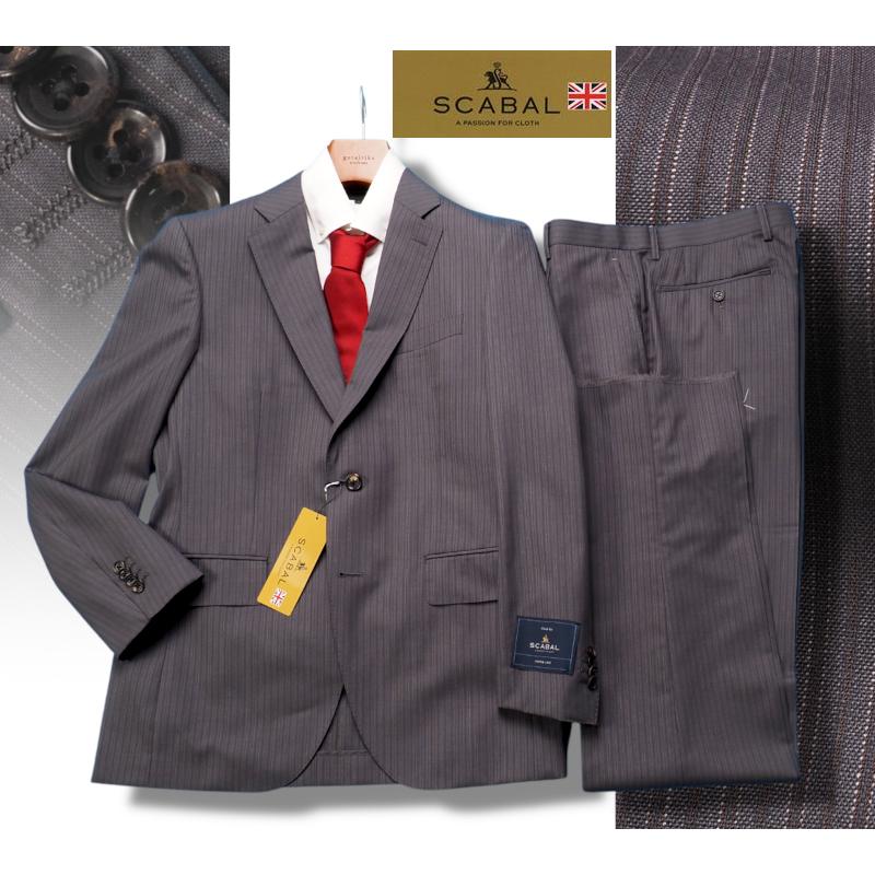 新品20.6万円 大手百貨店扱い 春夏 日本製『Scabal スキャバル 英国製生地』Super120Sウール ストライプ スーツAB4灰(H)1704471