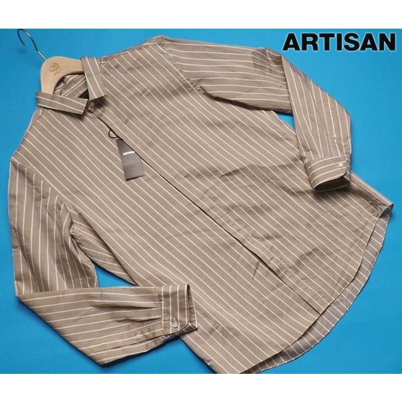 新品定価3.9万円 ARTISAN アルチザン 日本製 リヨセル ストライプ長袖シャツS茶(16) 19II01