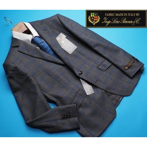 新品9.6万円 大手百貨店扱い 秋冬『Loro Piana ロロピアーナ 伊製生地』ウール100% 起毛 ウインドペン ジャケットA5灰(H) 3050060