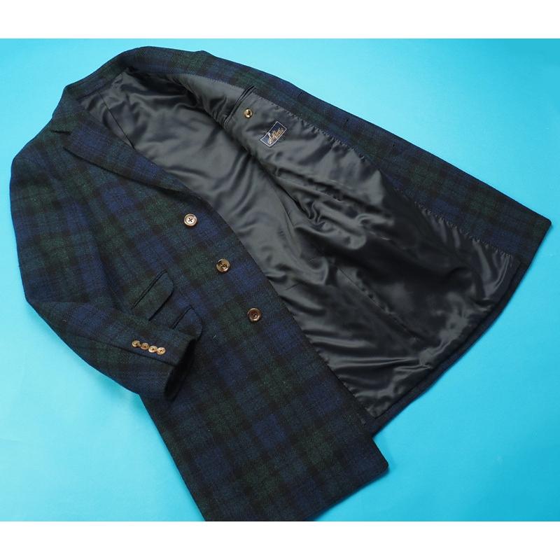新品 オンワード樫山 Selflex 日本製『Harris Tweed ハリスツイード 英国生地』ウール100% 比翼 コート L程度 青緑 352445の画像