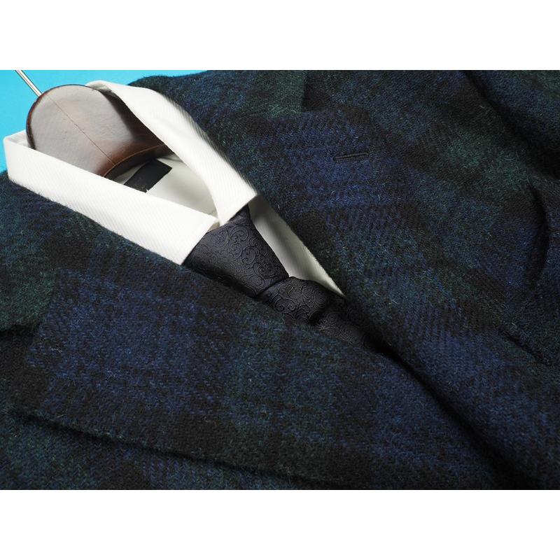 新品 オンワード樫山 Selflex 日本製『Harris Tweed ハリスツイード 英国生地』ウール100% 比翼 コート L程度 青緑 352445の画像