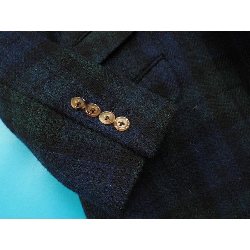 新品 オンワード樫山 Selflex 日本製『Harris Tweed ハリスツイード 英国生地』ウール100% 比翼 コート L程度 青緑 352445の画像
