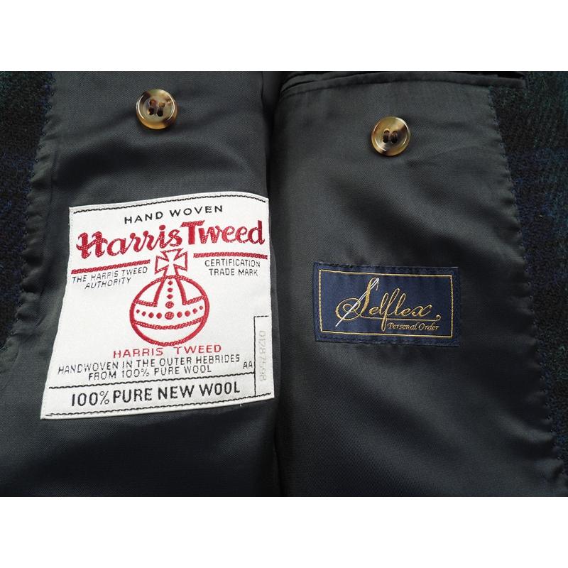 新品 オンワード樫山 Selflex 日本製『Harris Tweed ハリスツイード 英国生地』ウール100% 比翼 コート L程度 青緑 352445の画像