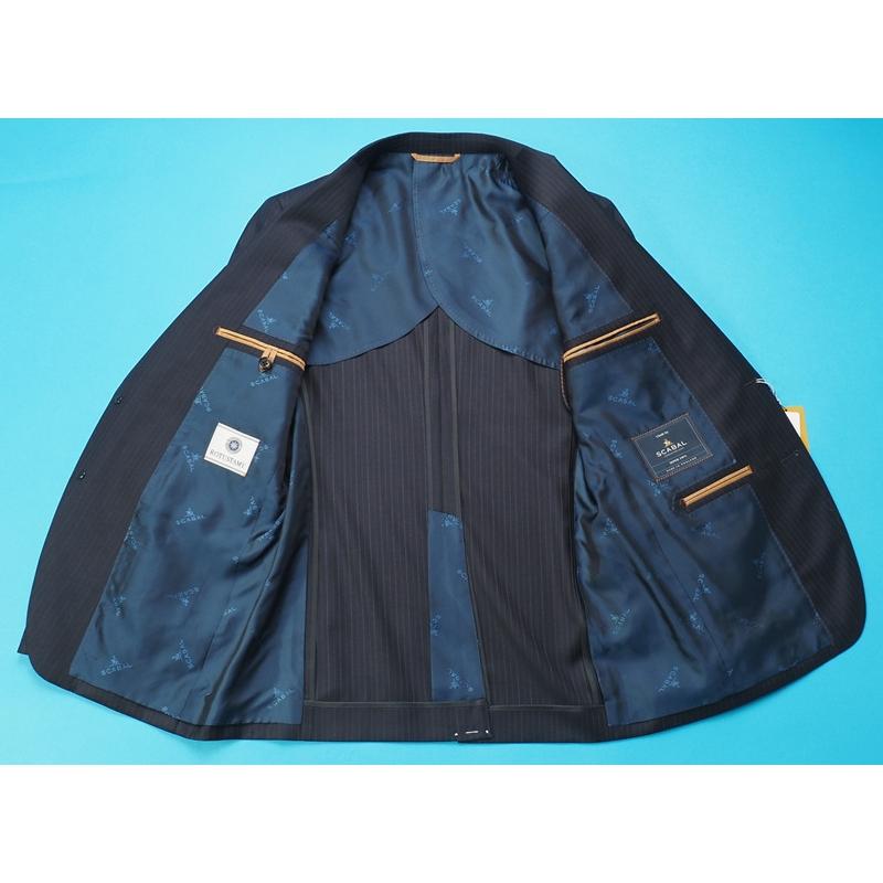 新品サンプル20.6万円 大手百貨店扱い 春秋 日本製『Scabal スキャバル 英国製生地』Super140Sウール ストライプ スーツA5紺(B) 4501581の画像