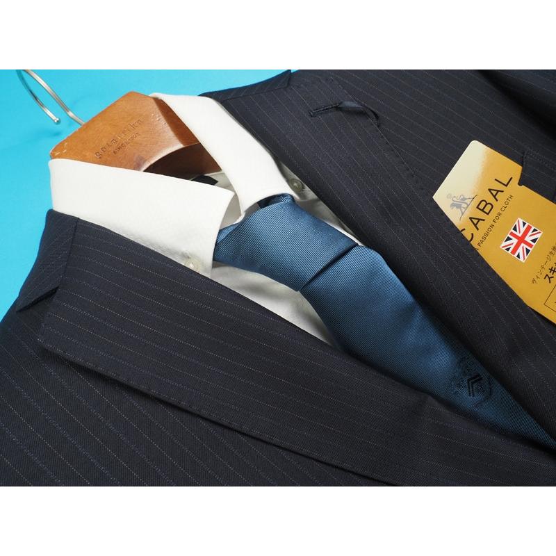 新品サンプル20.6万円 大手百貨店扱い 春秋 日本製『Scabal スキャバル 英国製生地』Super140Sウール ストライプ スーツA5紺(B) 4501581の画像