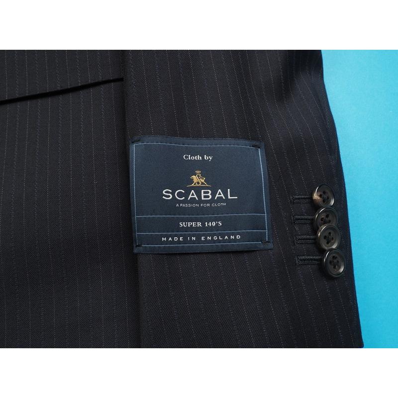 新品サンプル20.6万円 大手百貨店扱い 春秋 日本製『Scabal スキャバル 英国製生地』Super140Sウール ストライプ スーツA5紺(B) 4501581の画像