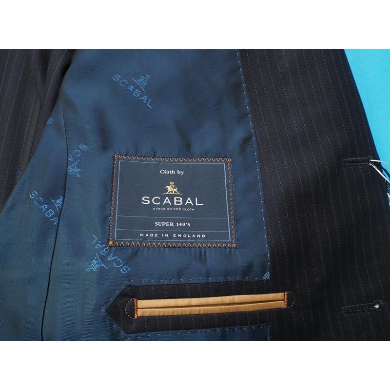 新品サンプル20.6万円 大手百貨店扱い 春秋 日本製『Scabal スキャバル 英国製生地』Super140Sウール ストライプ スーツA5紺(B) 4501581の画像