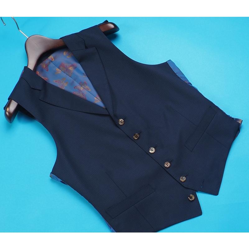 新品28.4万円 オンワード樫山 Selflex 日本製 春秋『PIACENZA ピアツェンツァ 伊製生地』ウール100% スリーピーススーツ A96(A6)紺 800007の画像