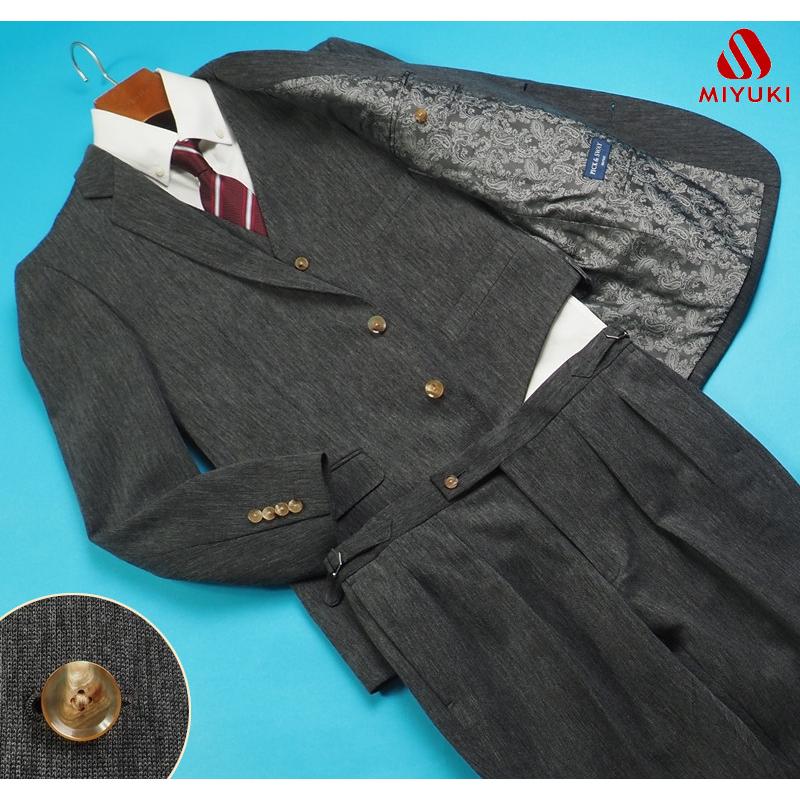 新品14.1万円 オンワード樫山 Selflex 日本製 秋冬『御幸毛織 MIYUKI KEORI 国産生地』ジャージー スリーピース スーツ A100(A5程度)灰 831097