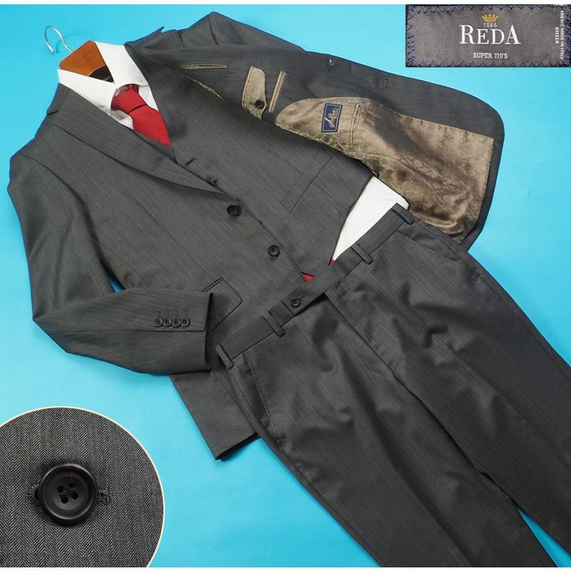 新品定価30.1万円 オンワード樫山 Selflex 日本製 秋冬『REDA  伊製生地』ウール ヘリンボーン スリーピース スーツ Y98(A6程度)灰 833805
