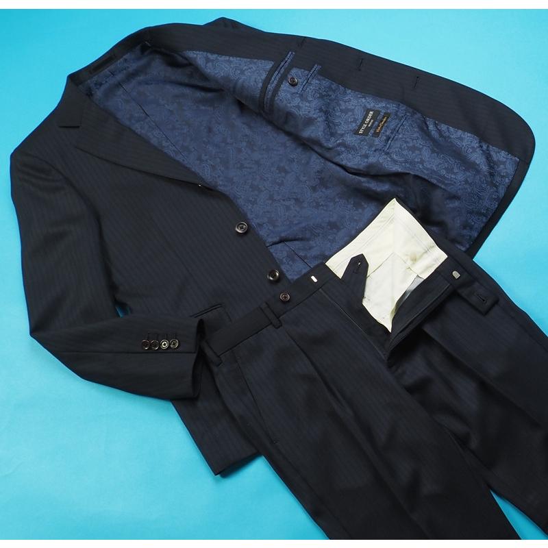 新品27.5万円 オンワード樫山 Selflex 日本製『Ermenegildo Zegna ゼニア 伊製生地』ウール100％ スリーピーススーツ A92(A6程度)紺 842306の画像