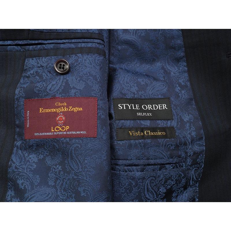 新品27.5万円 オンワード樫山 Selflex 日本製『Ermenegildo Zegna ゼニア 伊製生地』ウール100％ スリーピーススーツ A92(A6程度)紺 842306の画像