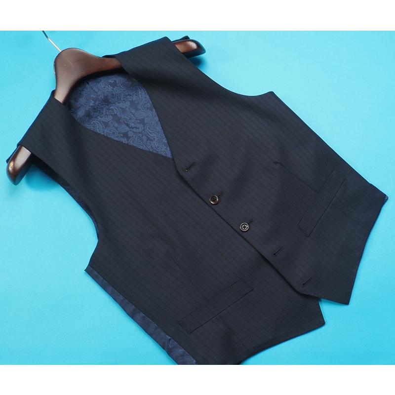 新品27.5万円 オンワード樫山 Selflex 日本製『Ermenegildo Zegna ゼニア 伊製生地』ウール100％ スリーピーススーツ A92(A6程度)紺 842306の画像