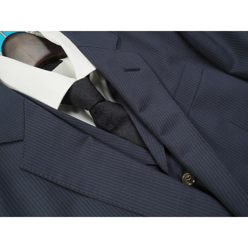 新品定価12.5万円 オンワード樫山 Selflex 日本製 秋冬『MARZOTTO マルゾット 伊製生地』ウール スリーピース スーツ A96(A5程度)紺 852004の画像
