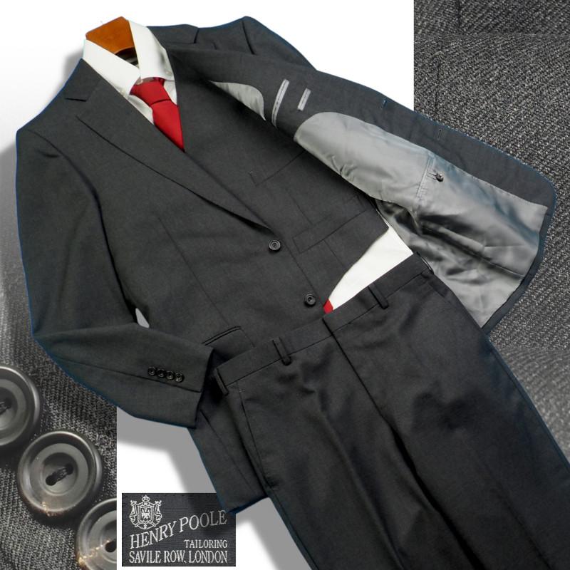新品 オンワード樫山 Henry Poole ヘンリープール 日本製 ウール100％ ギャバジン無地 スリーピース スーツA112(AB8程度相当) GW1503