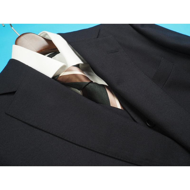 新品35.7万円 Henry Poole ヘンリープール 日本製『FINTEX of LONDON 英国生地』フランネル無地 スリーピーススーツA96(A6程)濃紺 SW7618-2の画像