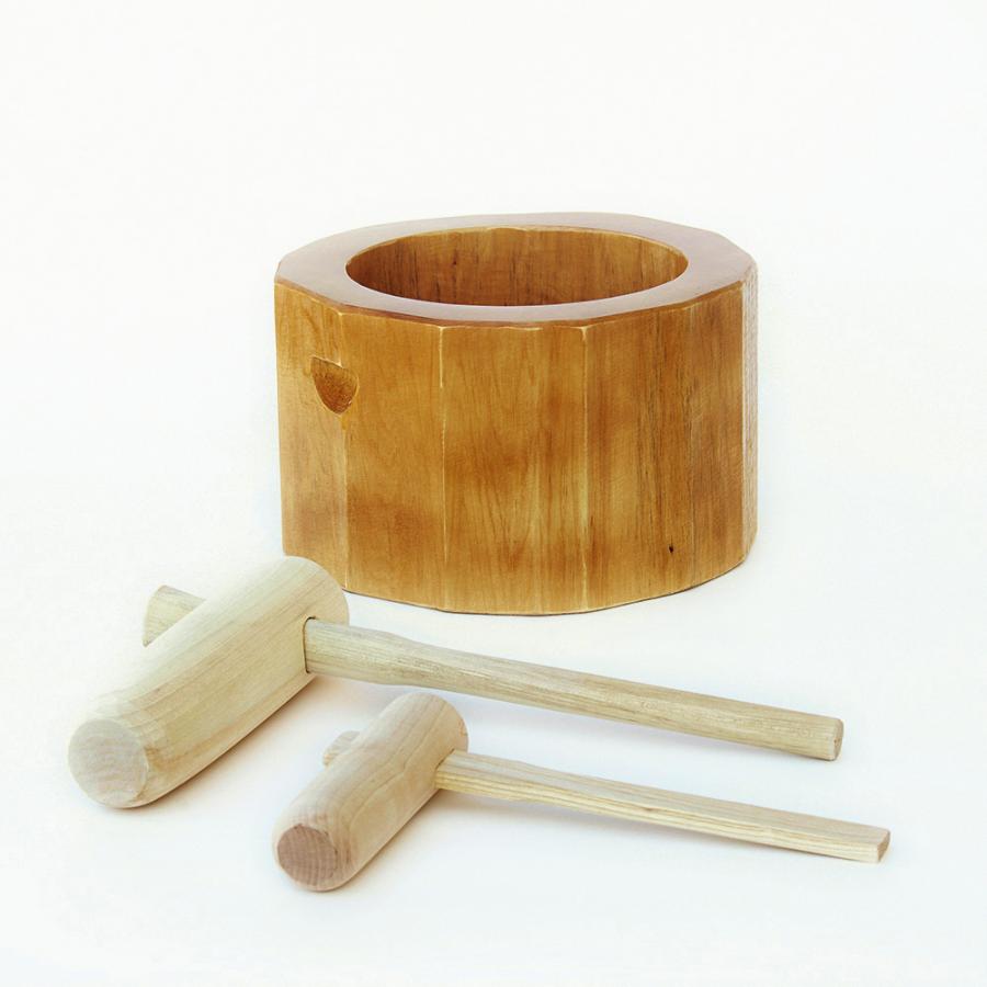 餅つき セット 1升用 木製ミニ臼+キネ2本 もちつき うす きね 餅つき セット 1升用 木製ミニ臼+キネ2本 もちつき うす きね