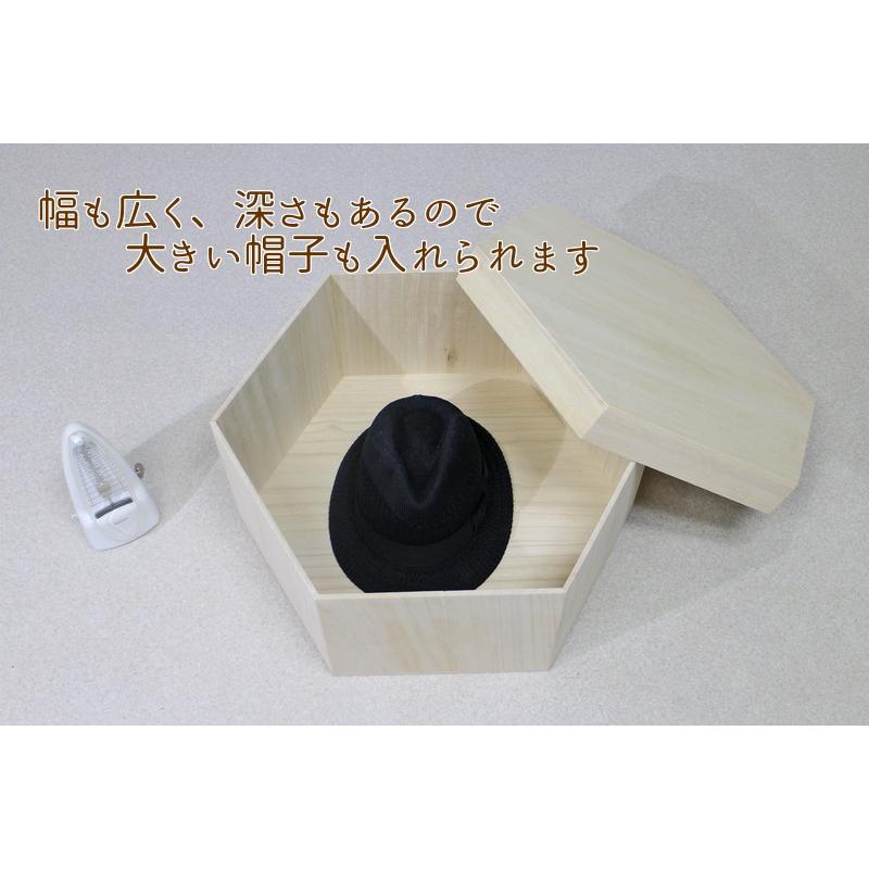 桐製 帽子ケース 【45cm深型】日本製 ハットボックス 桐箱 六角 ボックス 帽子掛け 帽子入れ 衣類 収納の画像